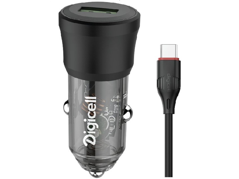 Digicell Transparent Car Charger Set Type-C QC 3.0 18W auto punjač