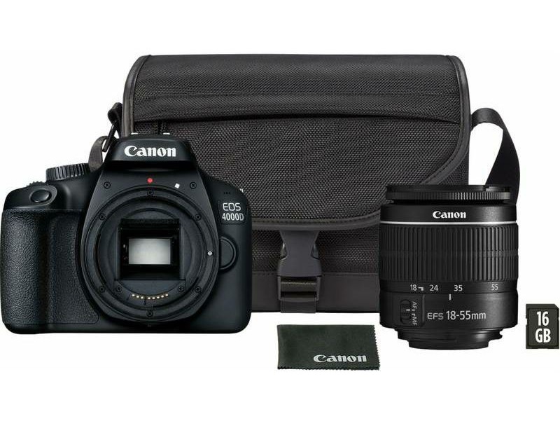 Digitalni fotoaparat CANON EOS 4000D + objektiv 18-55 DC III + torba SB130 + kartica 16GB