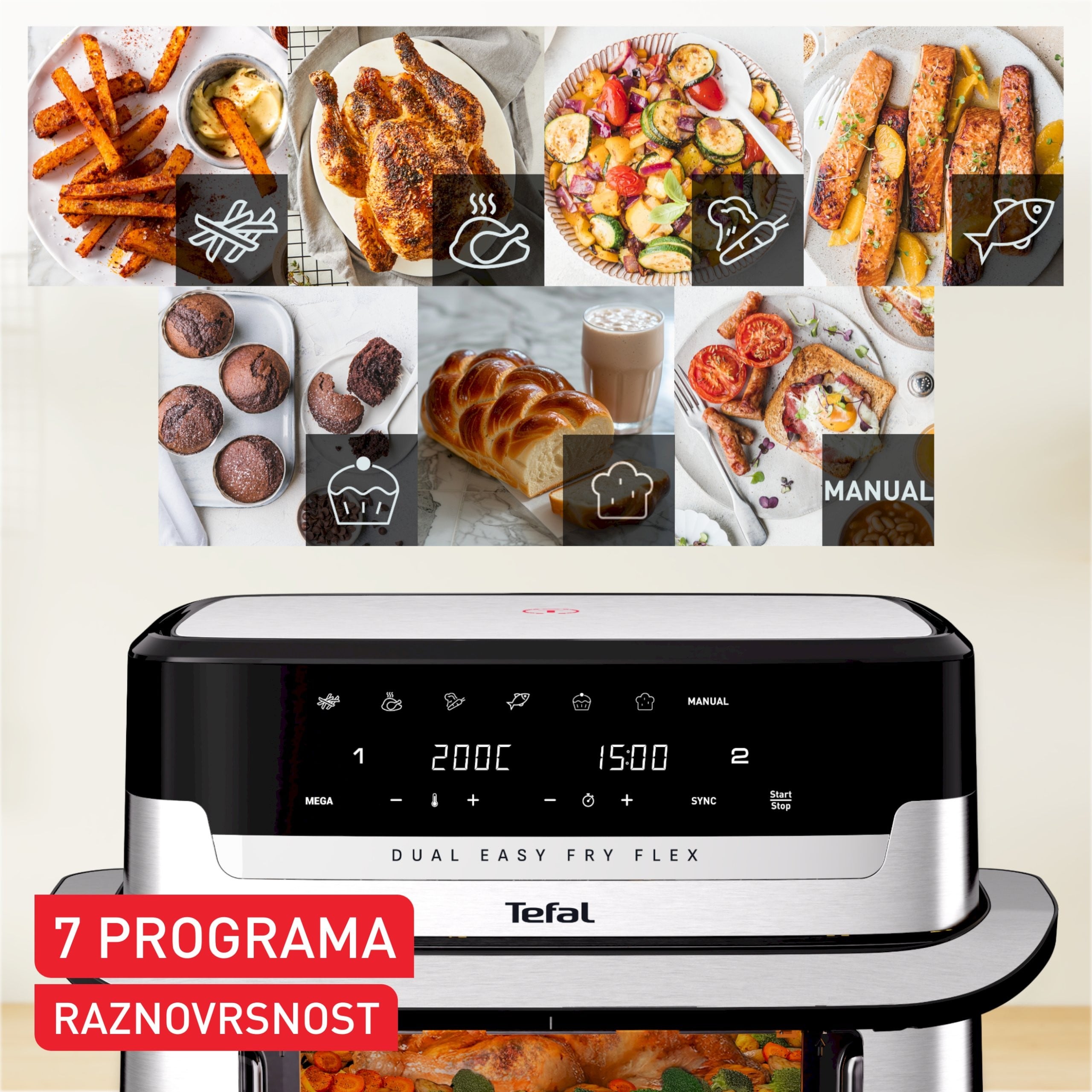 EY922DE0 TEFAL FRITEZA NA VRUCI ZRAK EASY FRY DUAL FLEX 9L