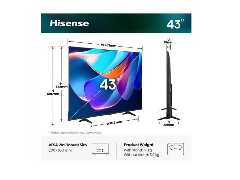 HISENSE TV 43A6S 43" 4K UHD SMART TV 60Hz VIDAA OS