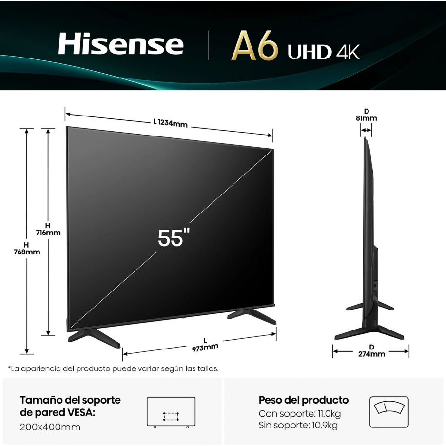 HISENSE TV LED 55A6Q