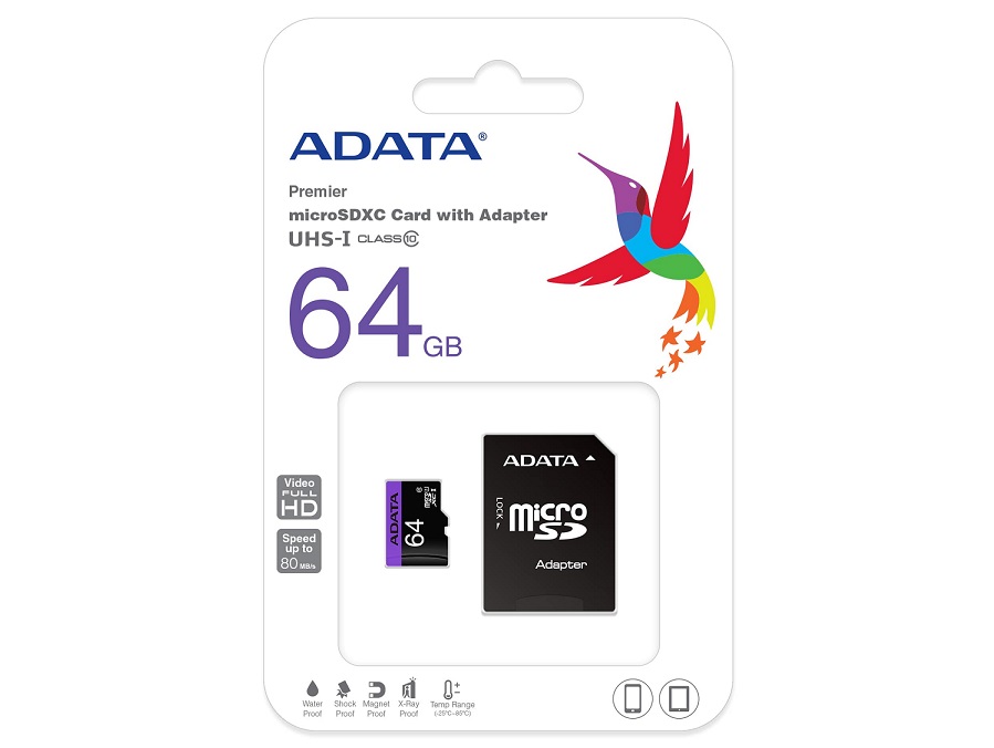 Micro SD kartica 64GB ADATA premier Class10 UHS-I +SD adapter AUSDX64GUICL10-RA1
