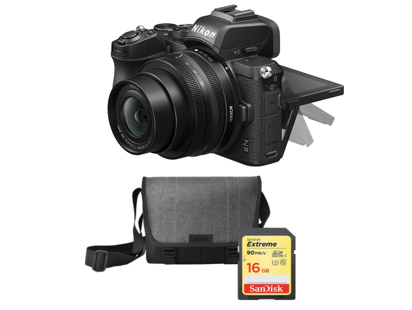 NIKON digitalni fotoaparat Z50 + Objektiv Nikkor Z DX 16-50mm VR + SD kartica 16GB + Torba