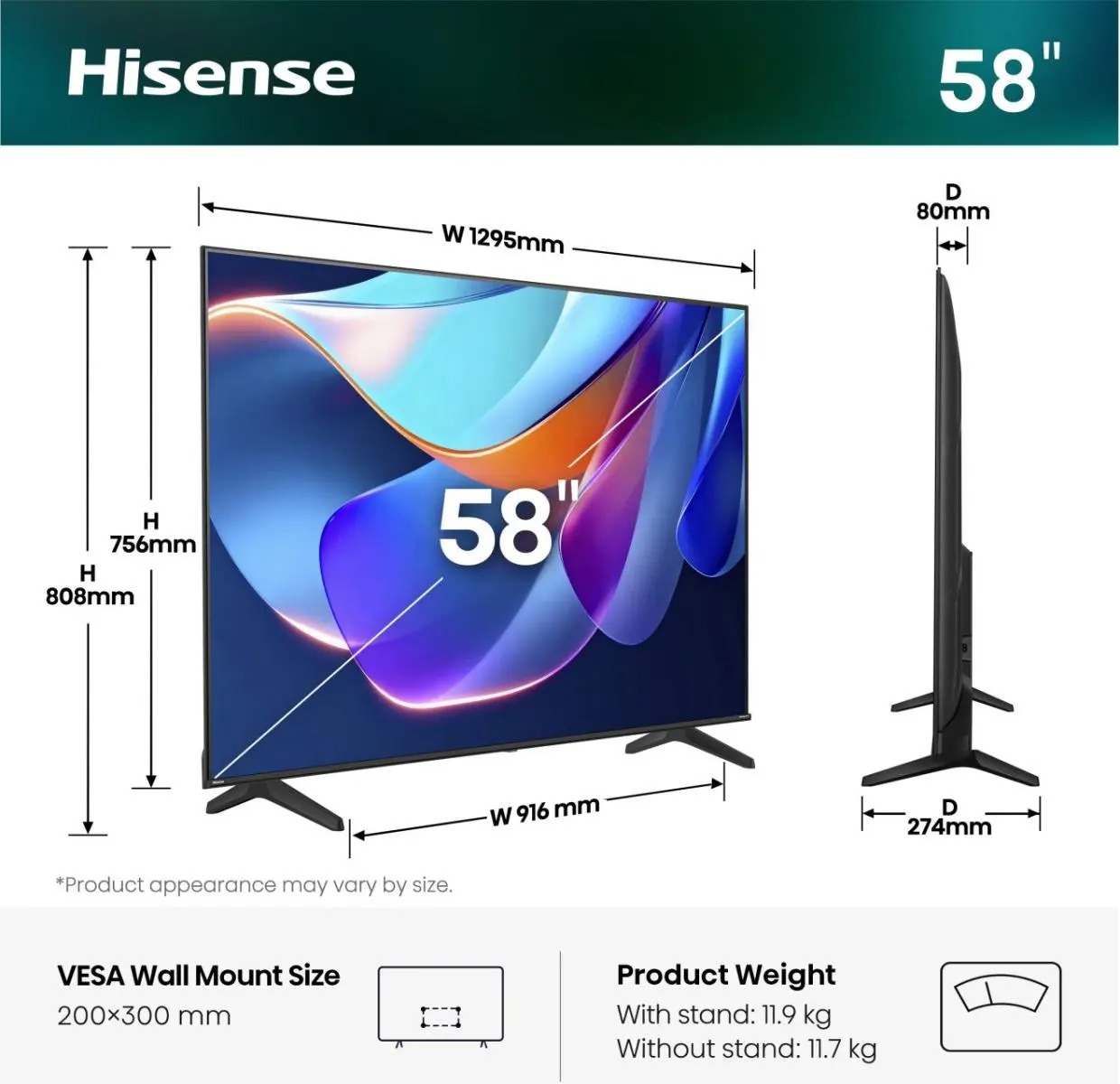 TV HISENSE 58A6S 58" A6S 4K UHD LED SMART TV 60Hz VIDAA OS 